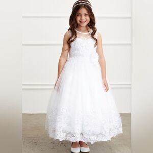 Elegant White Lace Kids Communion Flower Girl Dress